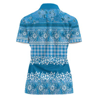 Hawaiian Hibiscus Honu Women Polo Shirt Blue Mele Kalikimaka Palaka Spirit LT9 - Polynesian Pride