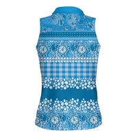 Hawaiian Hibiscus Honu Women Sleeveless Polo Shirt Blue Mele Kalikimaka Palaka Spirit LT9 - Polynesian Pride
