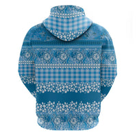 Hawaiian Hibiscus Honu Zip Hoodie Blue Mele Kalikimaka Palaka Spirit - Polynesian Pride