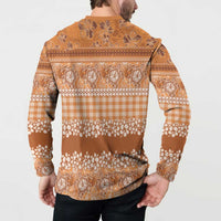 Hawaiian Hibiscus Honu Button Sweatshirt Gold Mele Kalikimaka Palaka Spirit - Polynesian Pride