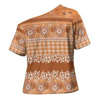 Hawaiian Hibiscus Honu Cross Shoulder Shirt Gold Mele Kalikimaka Palaka Spirit LT9 - Polynesian Pride