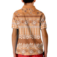Hawaiian Hibiscus Honu Kid Polo Shirt Gold Mele Kalikimaka Palaka Spirit LT9 - Polynesian Pride