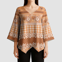 Hawaiian Hibiscus Honu Kimono Sleeve Blouse Gold Mele Kalikimaka Palaka Spirit LT9 - Polynesian Pride