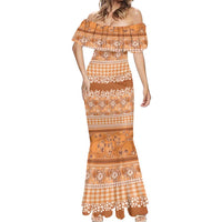 Hawaiian Hibiscus Honu Mermaid Dress Gold Mele Kalikimaka Palaka Spirit LT9 - Polynesian Pride