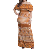 Hawaiian Hibiscus Honu Off Shoulder Maxi Dress Gold Mele Kalikimaka Palaka Spirit LT9 Women Gold - Polynesian Pride