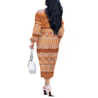 Hawaiian Hibiscus Honu Off The Shoulder Long Sleeve Dress Gold Mele Kalikimaka Palaka Spirit LT9 - Polynesian Pride