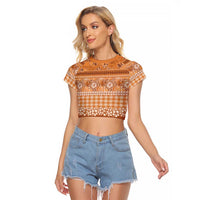 Hawaiian Hibiscus Honu Raglan Cropped T Shirt Gold Mele Kalikimaka Palaka Spirit LT9 Female Gold - Polynesian Pride