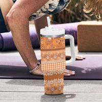 Hawaiian Hibiscus Honu Tumbler With Handle Gold Mele Kalikimaka Palaka Spirit - Polynesian Pride