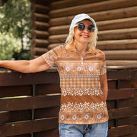 Hawaiian Hibiscus Honu Women Polo Shirt Gold Mele Kalikimaka Palaka Spirit LT9 - Polynesian Pride