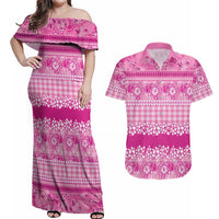 Hawaiian Hibiscus Honu Couples Matching Off Shoulder Maxi Dress and Hawaiian Shirt Pink Mele Kalikimaka Palaka Spirit LT9 Pink - Polynesian Pride