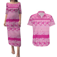 Hawaiian Hibiscus Honu Couples Matching Puletasi and Hawaiian Shirt Pink Mele Kalikimaka Palaka Spirit LT9 Pink - Polynesian Pride