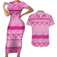Hawaiian Hibiscus Honu Couples Matching Short Sleeve Bodycon Dress and Hawaiian Shirt Pink Mele Kalikimaka Palaka Spirit LT9 Pink - Polynesian Pride