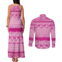 Hawaiian Hibiscus Honu Couples Matching Tank Maxi Dress and Long Sleeve Button Shirt Pink Mele Kalikimaka Palaka Spirit LT9 - Polynesian Pride