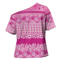 Hawaiian Hibiscus Honu Cross Shoulder Shirt Pink Mele Kalikimaka Palaka Spirit LT9 - Polynesian Pride