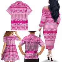Hawaiian Hibiscus Honu Family Matching Off The Shoulder Long Sleeve Dress and Hawaiian Shirt Pink Mele Kalikimaka Palaka Spirit LT9 - Polynesian Pride