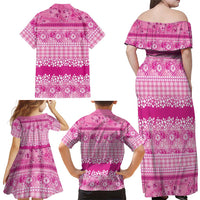 Hawaiian Hibiscus Honu Family Matching Off Shoulder Maxi Dress and Hawaiian Shirt Pink Mele Kalikimaka Palaka Spirit LT9 - Polynesian Pride