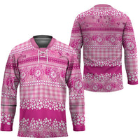 Hawaiian Hibiscus Honu Hockey Jersey Pink Mele Kalikimaka Palaka Spirit LT9 - Polynesian Pride