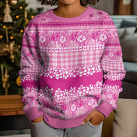 Hawaiian Hibiscus Honu Kid Ugly Christmas Sweater Pink Mele Kalikimaka Palaka Spirit LT9 - Polynesian Pride