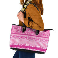 Hawaiian Hibiscus Honu Leather Tote Bag Pink Mele Kalikimaka Palaka Spirit - Polynesian Pride