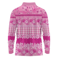 Hawaiian Hibiscus Honu Long Sleeve Polo Shirt Pink Mele Kalikimaka Palaka Spirit LT9 - Polynesian Pride