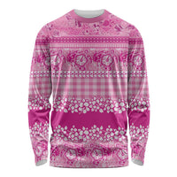 Hawaiian Hibiscus Honu Long Sleeve Shirt Pink Mele Kalikimaka Palaka Spirit LT9 Unisex Pink - Polynesian Pride