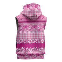 Hawaiian Hibiscus Honu Sleeveless Hoodie Pink Mele Kalikimaka Palaka Spirit LT9 - Polynesian Pride