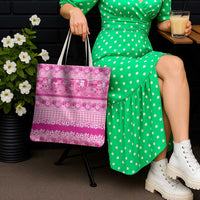 Hawaiian Hibiscus Honu Tote Bag Pink Mele Kalikimaka Palaka Spirit - Polynesian Pride