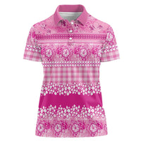 Hawaiian Hibiscus Honu Women Polo Shirt Pink Mele Kalikimaka Palaka Spirit LT9 Female Pink - Polynesian Pride