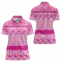 Hawaiian Hibiscus Honu Women Polo Shirt Pink Mele Kalikimaka Palaka Spirit LT9 - Polynesian Pride
