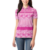 Hawaiian Hibiscus Honu Women Polo Shirt Pink Mele Kalikimaka Palaka Spirit LT9 - Polynesian Pride