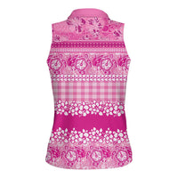 Hawaiian Hibiscus Honu Women Sleeveless Polo Shirt Pink Mele Kalikimaka Palaka Spirit LT9 - Polynesian Pride