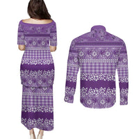 Hawaiian Hibiscus Honu Couples Matching Puletasi and Long Sleeve Button Shirt Purple Mele Kalikimaka Palaka Spirit LT9 - Polynesian Pride