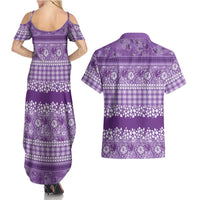 Hawaiian Hibiscus Honu Couples Matching Summer Maxi Dress and Hawaiian Shirt Purple Mele Kalikimaka Palaka Spirit LT9 - Polynesian Pride