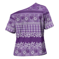 Hawaiian Hibiscus Honu Cross Shoulder Shirt Purple Mele Kalikimaka Palaka Spirit LT9 - Polynesian Pride