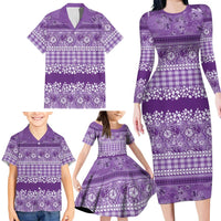 Hawaiian Hibiscus Honu Family Matching Long Sleeve Bodycon Dress and Hawaiian Shirt Purple Mele Kalikimaka Palaka Spirit LT9 - Polynesian Pride