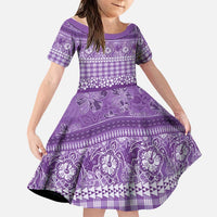Hawaiian Hibiscus Honu Family Matching Off The Shoulder Long Sleeve Dress and Hawaiian Shirt Purple Mele Kalikimaka Palaka Spirit LT9 Daughter's Dress Purple - Polynesian Pride