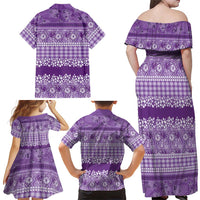 Hawaiian Hibiscus Honu Family Matching Off Shoulder Maxi Dress and Hawaiian Shirt Purple Mele Kalikimaka Palaka Spirit LT9 - Polynesian Pride