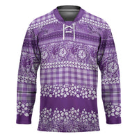 Hawaiian Hibiscus Honu Hockey Jersey Purple Mele Kalikimaka Palaka Spirit LT9 Unisex Purple - Polynesian Pride