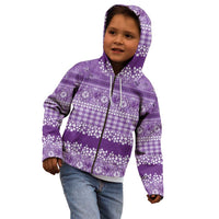 Hawaiian Hibiscus Honu Kid Hoodie Purple Mele Kalikimaka Palaka Spirit - Polynesian Pride