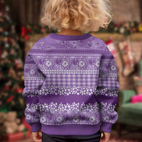 Hawaiian Hibiscus Honu Kid Ugly Christmas Sweater Purple Mele Kalikimaka Palaka Spirit LT9 - Polynesian Pride
