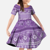 Hawaiian Hibiscus Honu Kid Short Sleeve Dress Purple Mele Kalikimaka Palaka Spirit LT9 KID Purple - Polynesian Pride