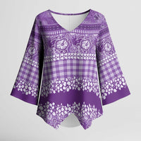 Hawaiian Hibiscus Honu Kimono Sleeve Blouse Purple Mele Kalikimaka Palaka Spirit LT9 Female Purple - Polynesian Pride