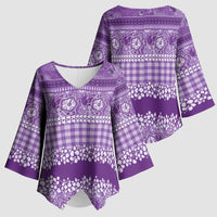 Hawaiian Hibiscus Honu Kimono Sleeve Blouse Purple Mele Kalikimaka Palaka Spirit LT9 - Polynesian Pride