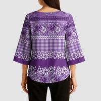 Hawaiian Hibiscus Honu Kimono Sleeve Blouse Purple Mele Kalikimaka Palaka Spirit LT9 - Polynesian Pride