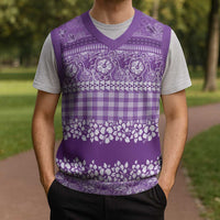 Hawaiian Hibiscus Honu Christmas Knitted V-Neck Vest Purple Mele Kalikimaka Palaka Spirit LT9 - Polynesian Pride