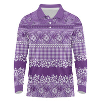 Hawaiian Hibiscus Honu Long Sleeve Polo Shirt Purple Mele Kalikimaka Palaka Spirit LT9 Purple - Polynesian Pride