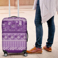 Hawaiian Hibiscus Honu Luggage Cover Purple Mele Kalikimaka Palaka Spirit LT9 Purple - Polynesian Pride