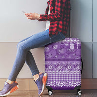 Hawaiian Hibiscus Honu Luggage Cover Purple Mele Kalikimaka Palaka Spirit LT9 - Polynesian Pride
