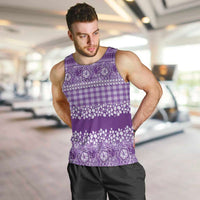 Hawaiian Hibiscus Honu Men Tank Top Purple Mele Kalikimaka Palaka Spirit LT9 Purple - Polynesian Pride