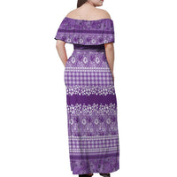 Hawaiian Hibiscus Honu Off Shoulder Maxi Dress Purple Mele Kalikimaka Palaka Spirit LT9 - Polynesian Pride